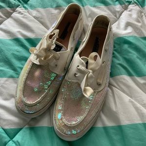 White/pink sequin Sperry